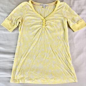 Y2K Old Navy Top Yellow Sheer Burnout V-Neck Blouse Small